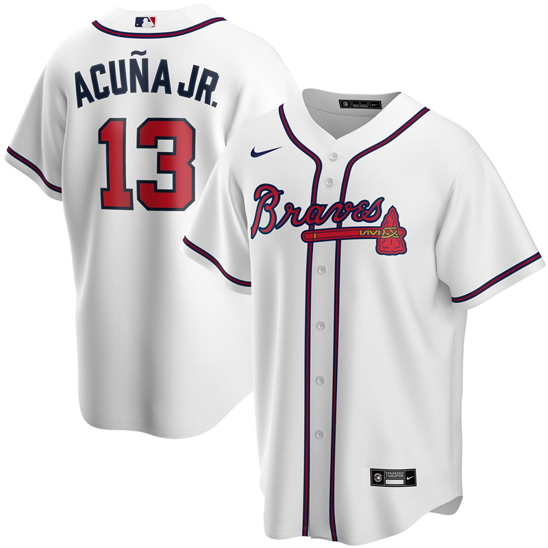 2020 MLB Men Atlanta Braves #13 Ronald Acuna Jr. Nike White Home 2020 Replica Player Jersey 1